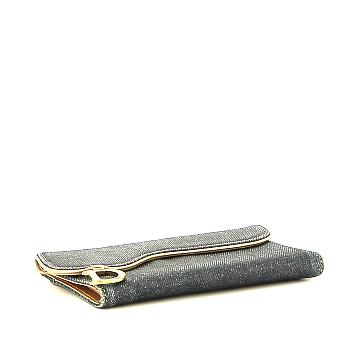 Billetera Dior   en lona denim azul y cuero beige - Detail D4