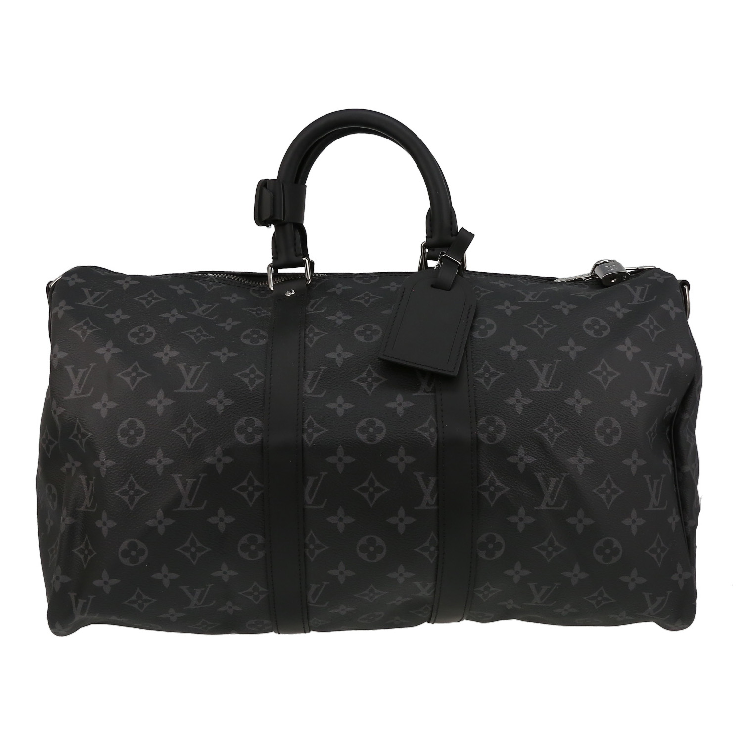 Sac de voyage Louis Vuitton  Keepall 45 en toile monogram grise et cuir noir - Detail D2