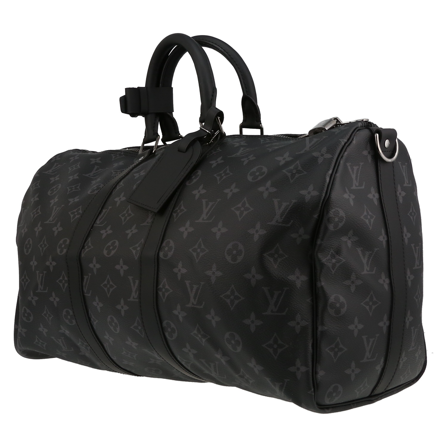 Bolsa de viaje Louis Vuitton  Keepall 45 en lona Monogram gris y cuero negro - Detail D3