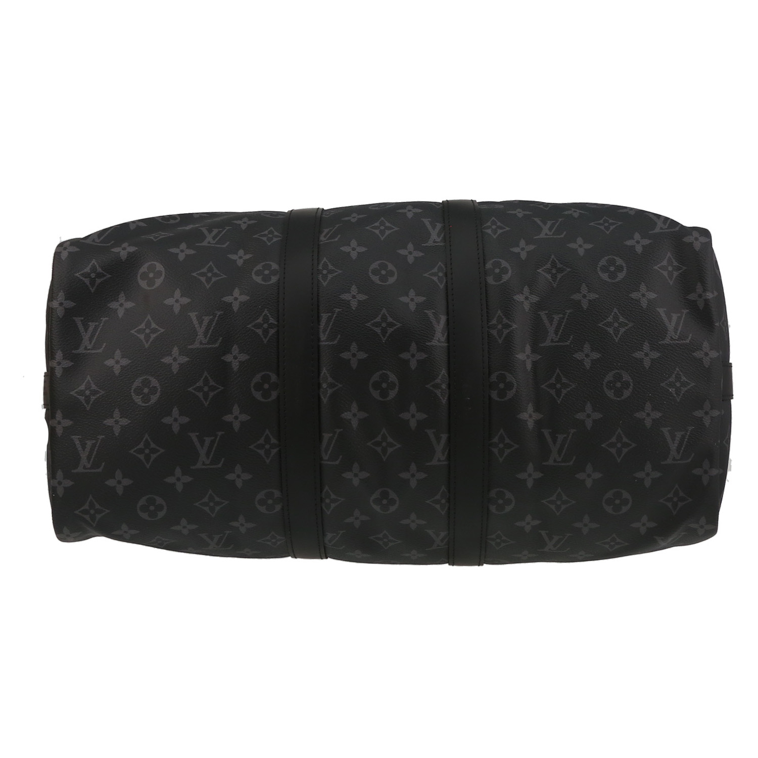 Borsa da viaggio Louis Vuitton  Keepall 45 in tela monogram grigia e pelle nera - Detail D4