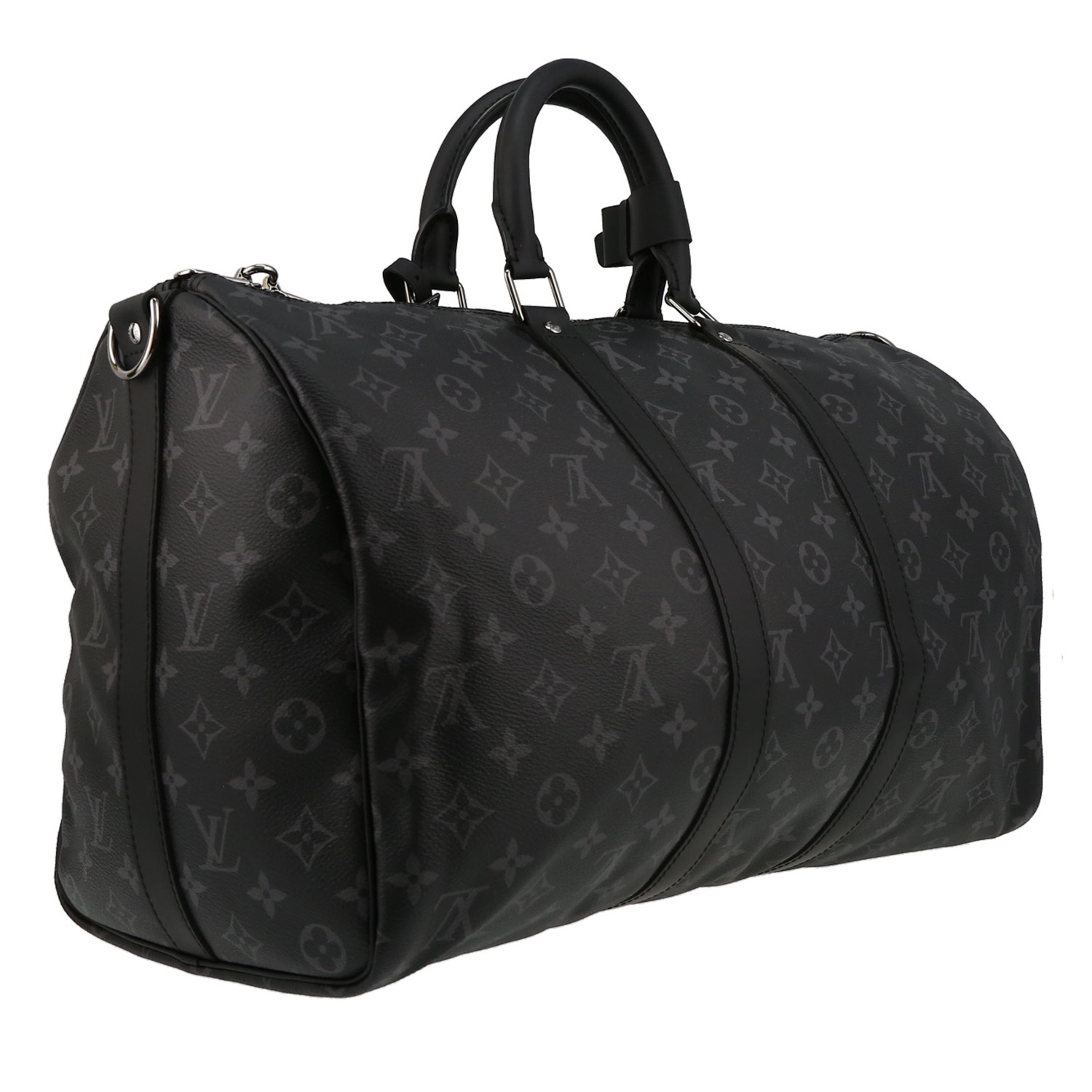 Borsa da viaggio Louis Vuitton  Keepall 45 in tela monogram grigia e pelle nera - Detail D5