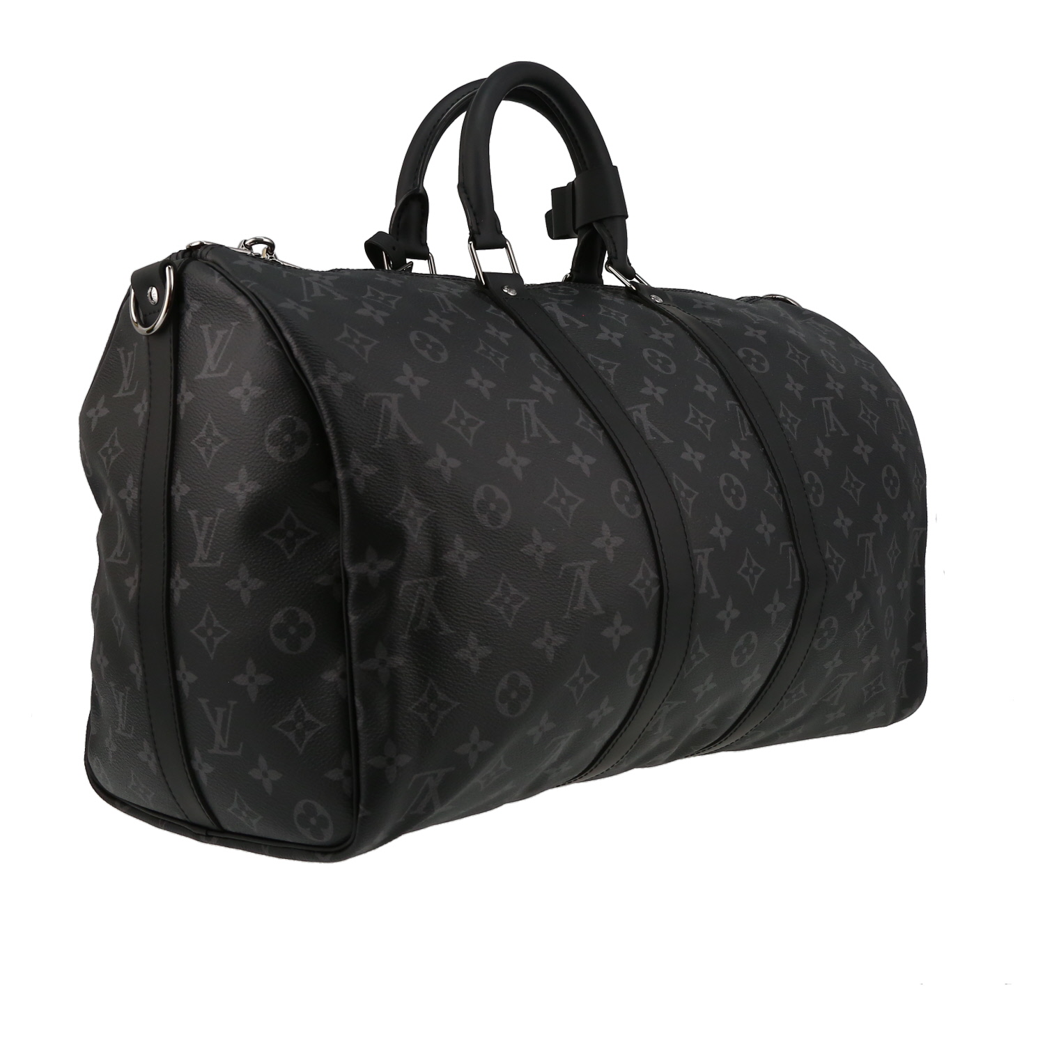 Sac de voyage Louis Vuitton  Keepall 45 en toile monogram grise et cuir noir - Detail D6