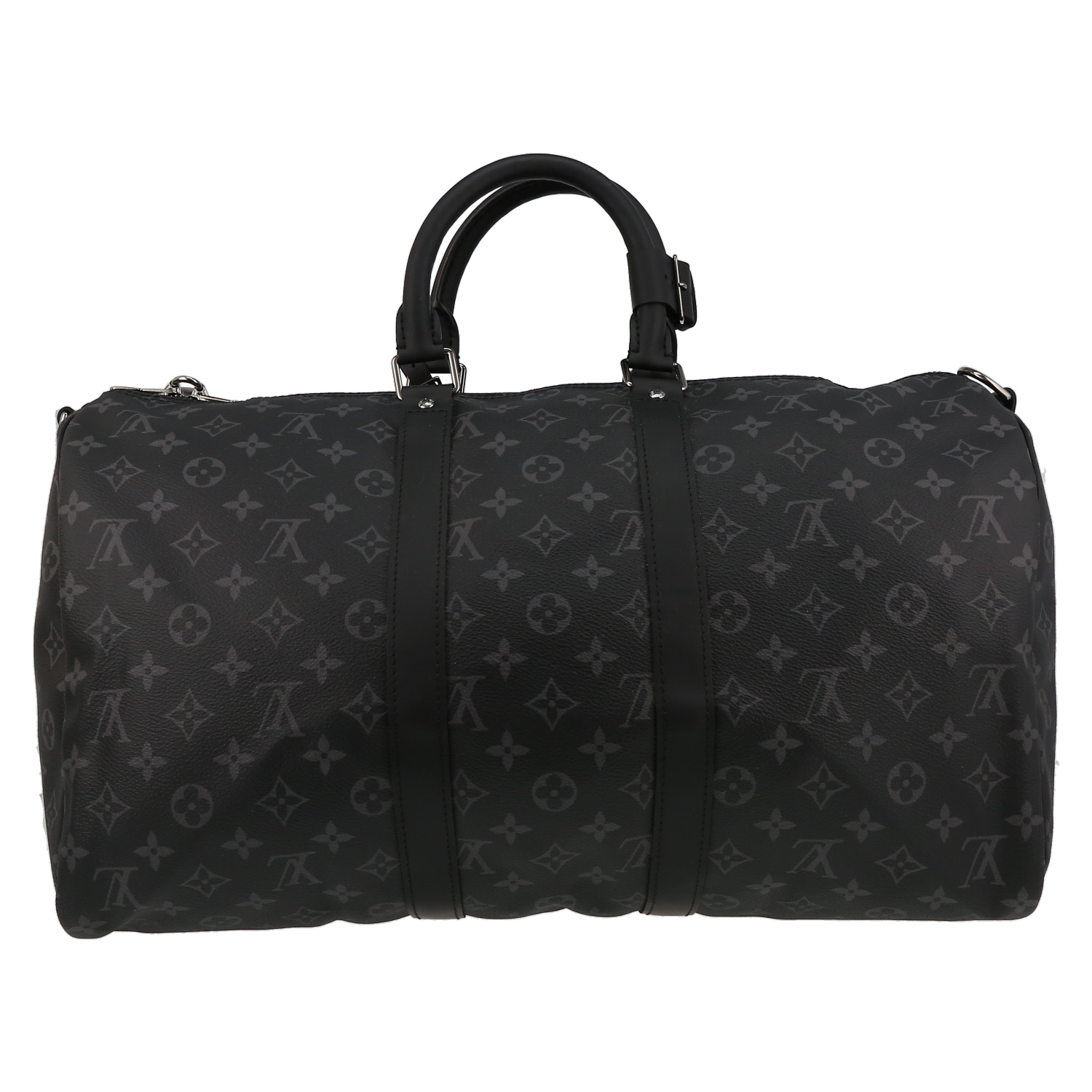 Sac de voyage Louis Vuitton  Keepall 45 en toile monogram grise et cuir noir - Detail D7