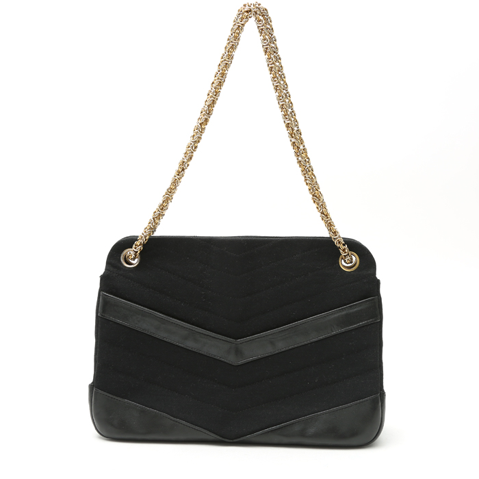 Chanel Vintage handbag in black chevrons canvas and black leather - Detail D2