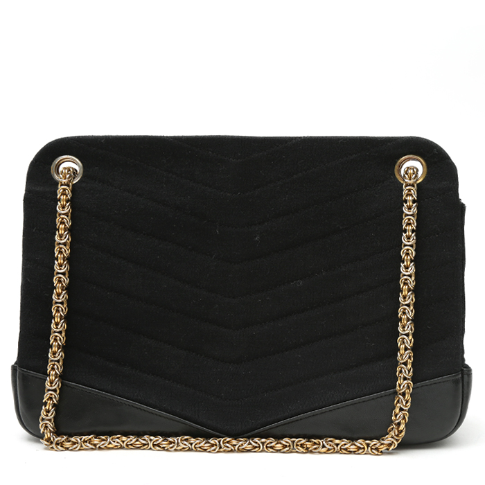 Chanel Vintage handbag in black chevrons canvas and black leather - Detail D8