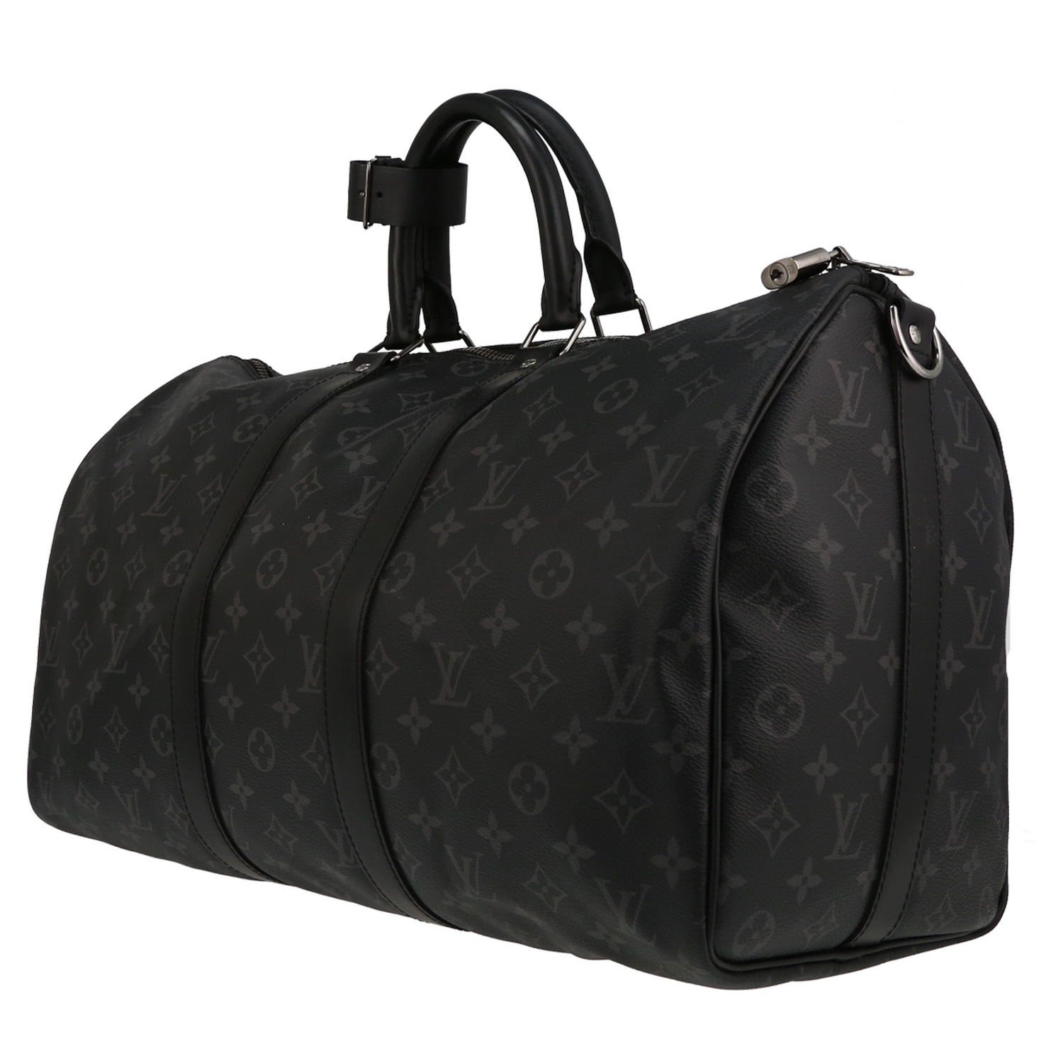 Louis Vuitton  Keepall 45 travel bag  in grey Graphite monogram canvas  and black leather - Detail D3
