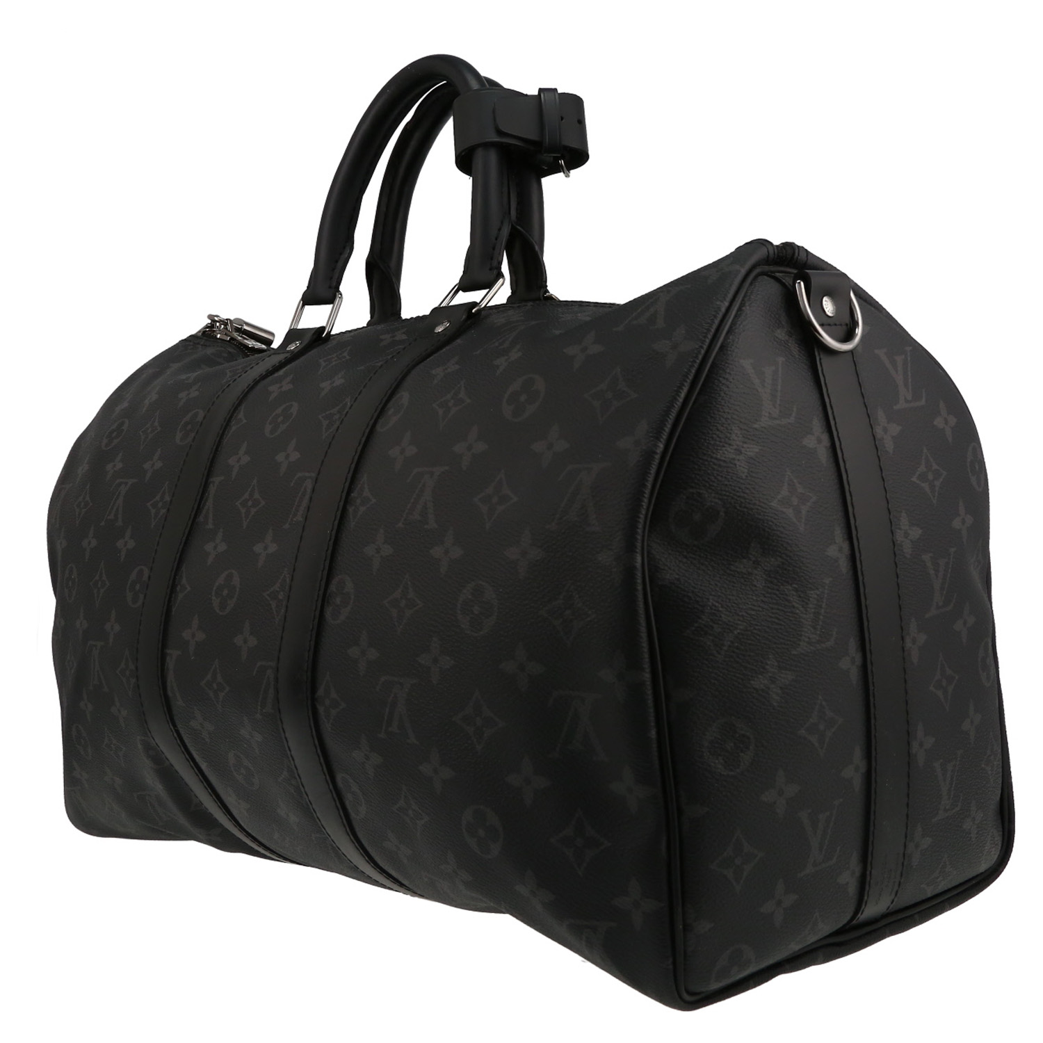 Borsa da viaggio Louis Vuitton  Keepall 45 in tela monogram grigio Graphite e pelle nera - Detail D5