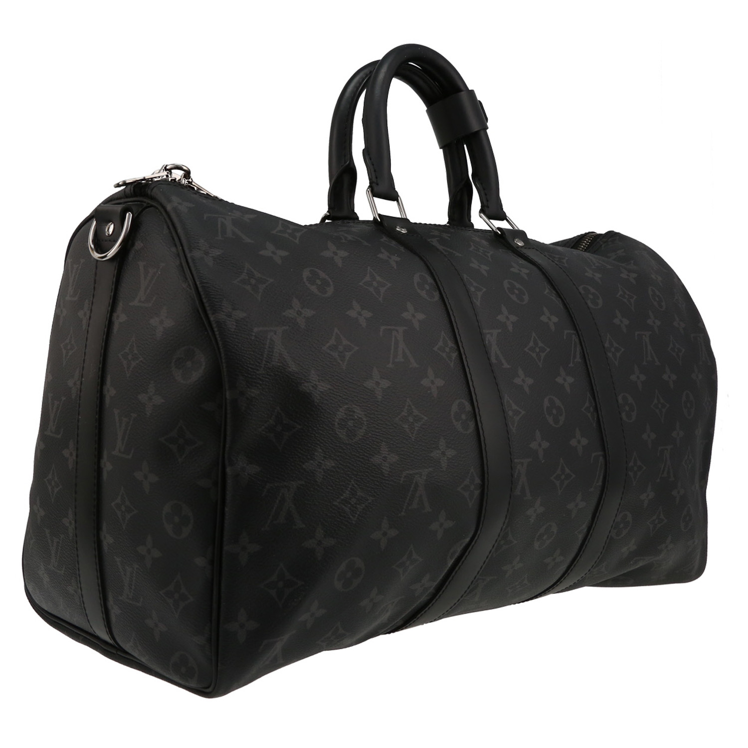 Bolsa de viaje Louis Vuitton  Keepall 45 en lona Monogram gris Graphite y cuero negro - Detail D6