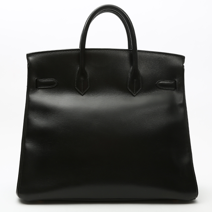 Sac à main Hermes Haut à Courroies en cuir box noir - Detail D8