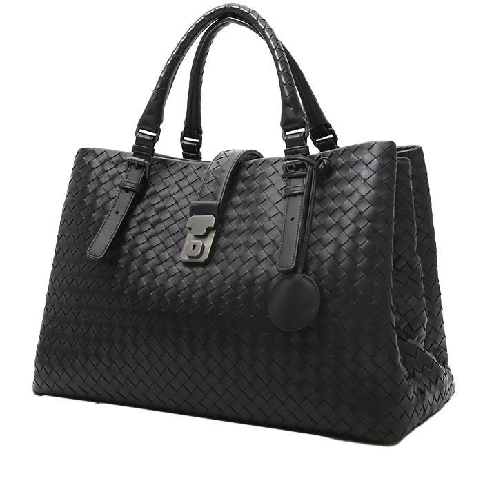 Sac à main Bottega Veneta Roma en cuir intrecciato noir