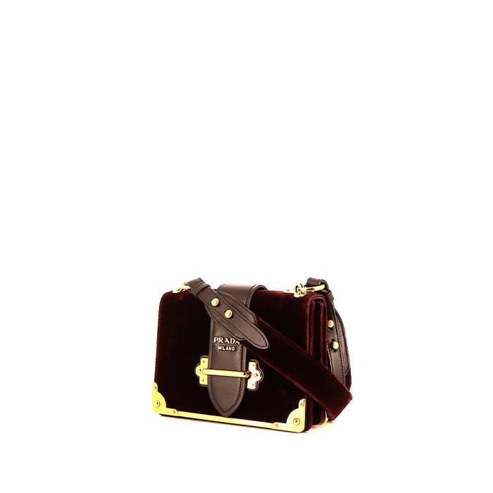 Cahier Shoulder Bag In Burgundy Velvet And Burgundy Leather
