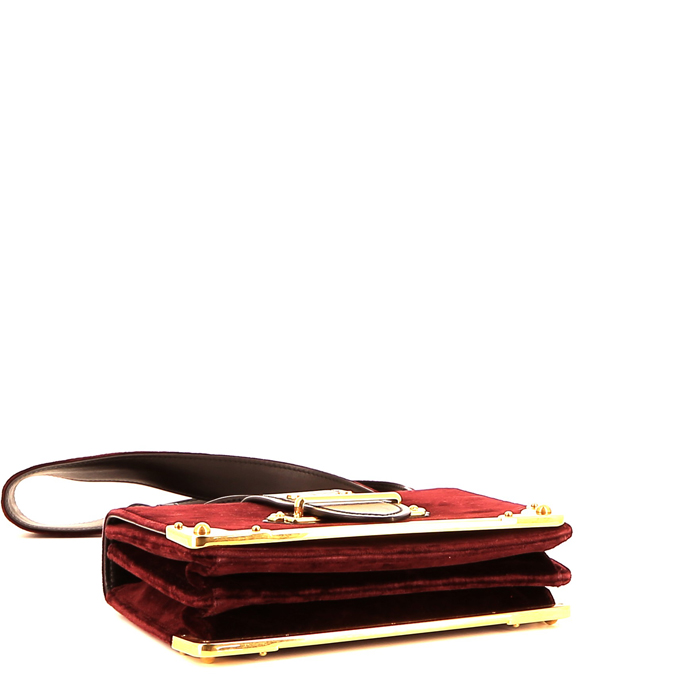 Prada Cahier shoulder bag in burgundy velvet and burgundy leather - Detail D4