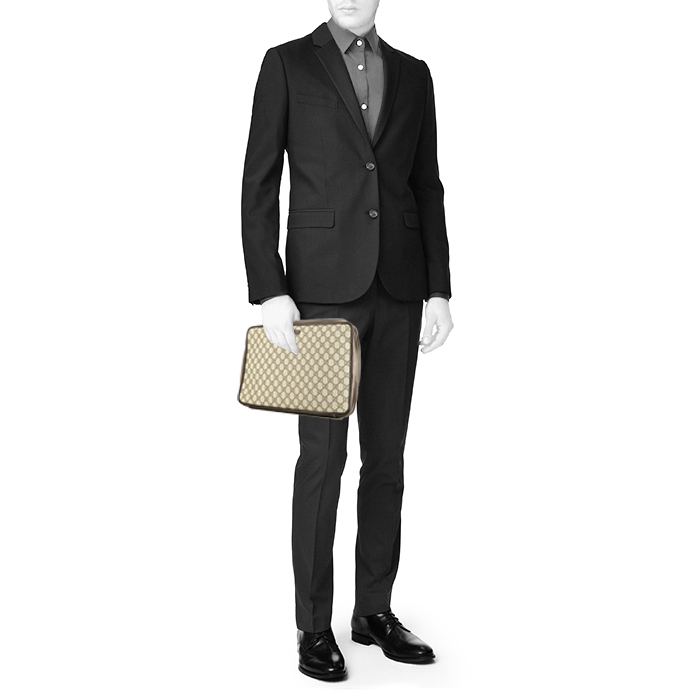 Gucci  Suprême GG briefcase  in beige monogram canvas  and brown leather - Detail D1