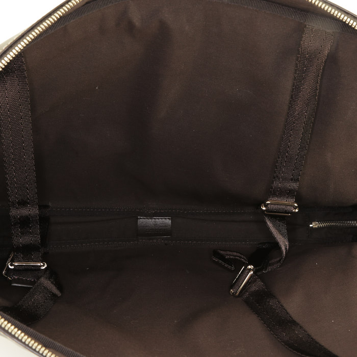 Borsa portadocumenti Gucci  Suprême GG in tela monogram cerata beige e pelle marrone - Detail D2