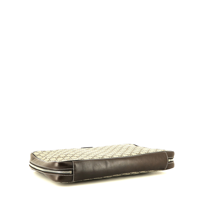Borsa portadocumenti Gucci  Suprême GG in tela monogram cerata beige e pelle marrone - Detail D4