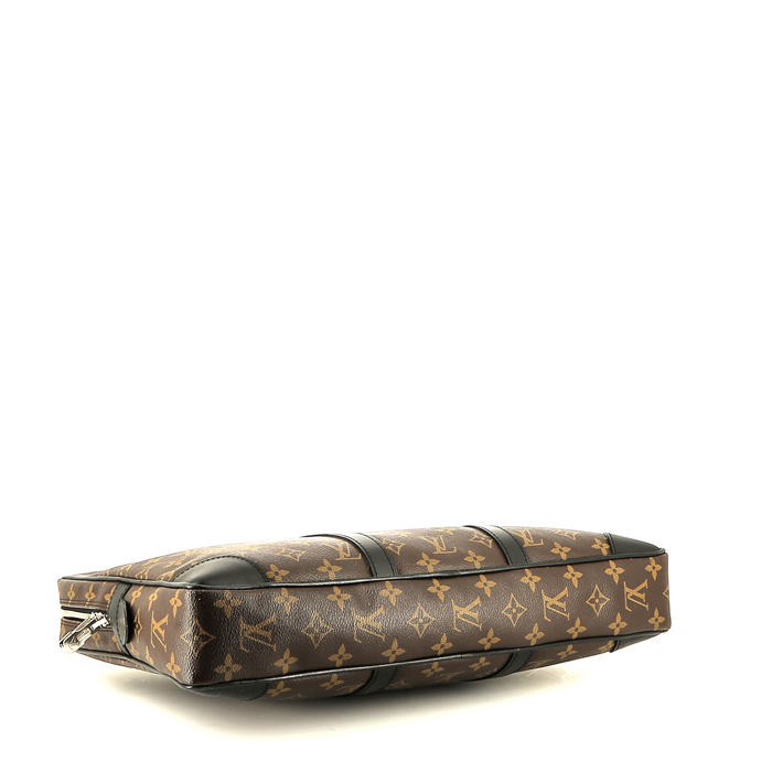 Borsa portadocumenti Louis Vuitton   in tela monogram marrone e pelle nera - Detail D4