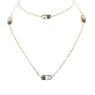 Collar Dinh Van 2 perles de oro amarillo, perla cultivada y hematites