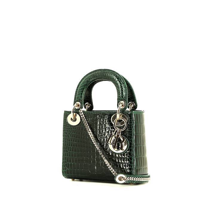 Mini Lady Dior Handbag In Green Crocodile