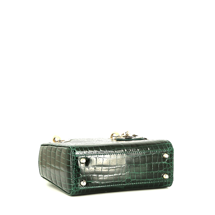 Dior  Mini Lady Dior handbag  in green crocodile - Detail D5