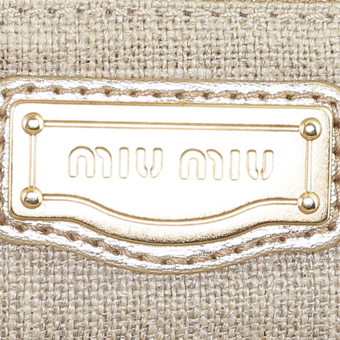 Miu Miu   handbag  in beige canvas  and gold leather - Detail D3