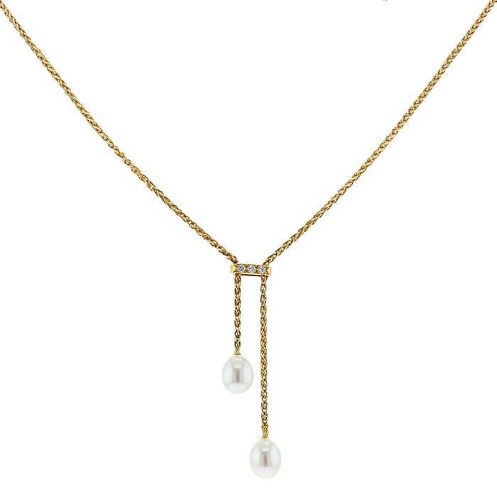 Elli Collana Donna Oro Giallo 585 (14kt) Con Perla Bianca D'Acqua Dolce - Lunghezza 45 Cm - 3
