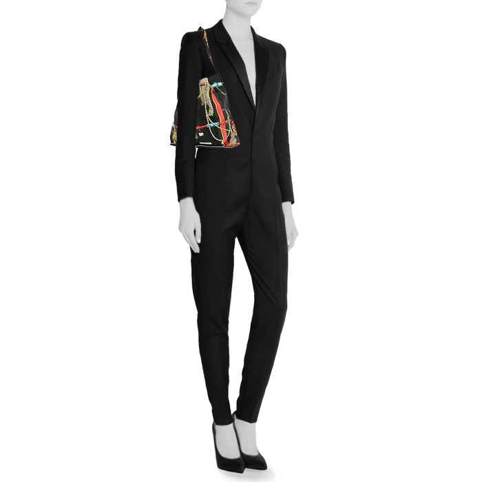 Shopping bag Hermès  Silky Pop - Shop Bag in tela con stampa nera e pelle nera - Detail D1