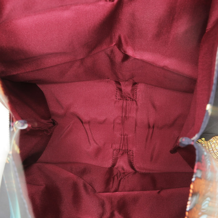 Sac cabas Hermès  Silky Pop - Shop Bag en toile imprimée noire et cuir noir - Detail D2