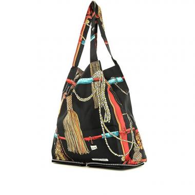 Hermes Foldable Silky Pop Bag in Brown Leather and Printed Silk