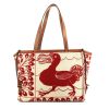 Loewe  Cushion Dodo shopping bag  in beige and red canvas  and gold leather - 360 thumbnail