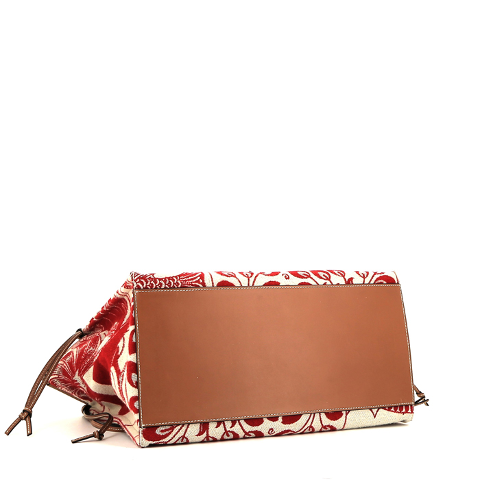 Loewe  Cushion shopping bag  in beige and red canvas  and gold leather - Detail D4