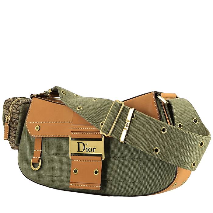 Bolso de mano Dior  Columbus Avenue en lona caqui y cuero color oro