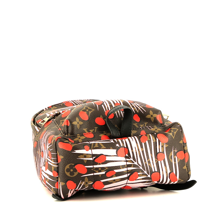 Zaino Louis Vuitton Jungle Dots Palm Springs in tela monogram marrone e pelle nera - Detail D4
