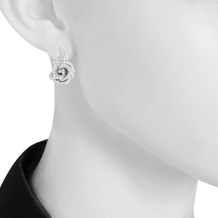 Dior Rose Dior Bagatelle medium model earrings in white gold and diamonds - Detail D1