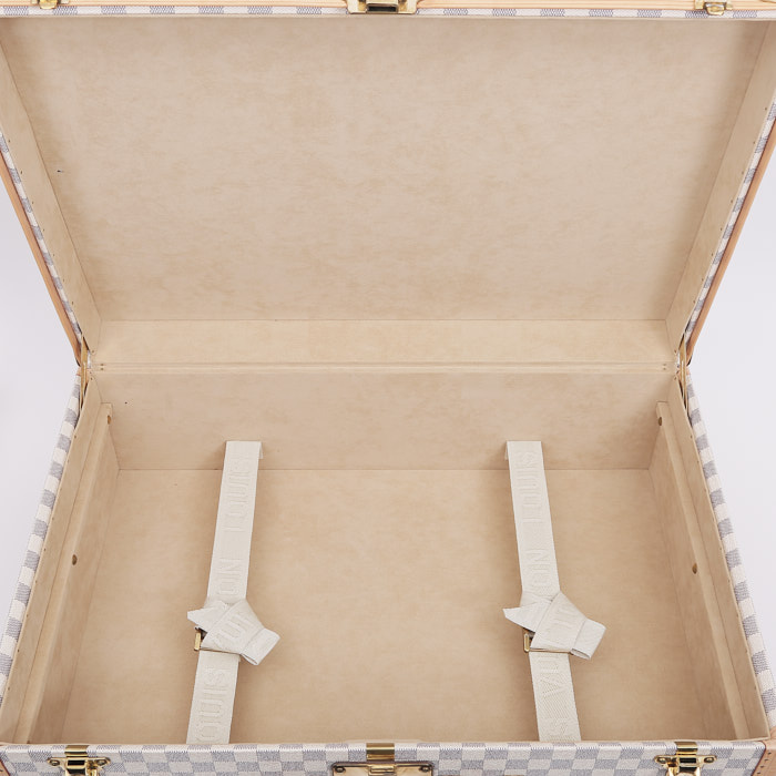 Louis Vuitton  Alzer 60 trunk  in azur damier canvas  and natural leather - Detail D2