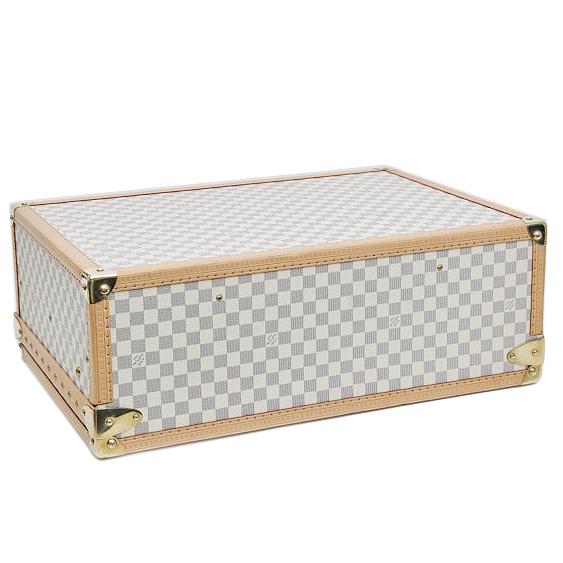 Baul Louis Vuitton  Alzer 60 en lona a cuadros azul celeste y cuero natural - Detail D5