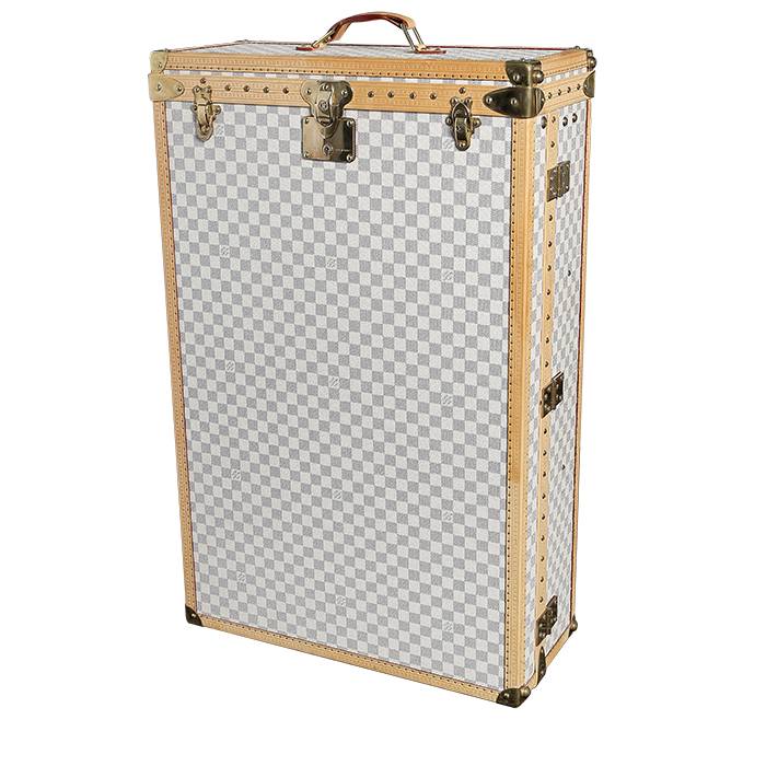 Trunk In Azur Damier Canvas And Natural Leather