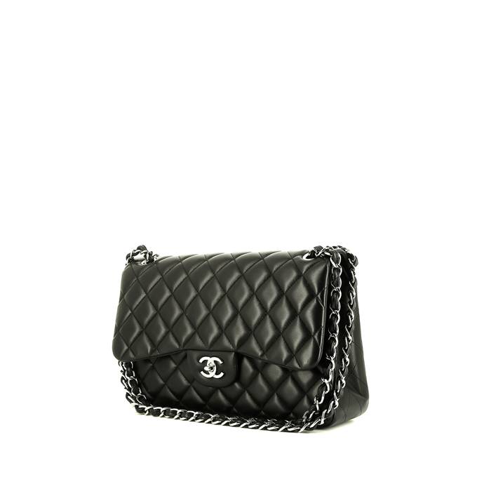 Vintage Chanel Jumbo Black Quilted Leather Shoulder Flap Bag 30cm