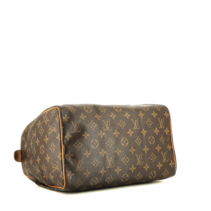 Bolso de mano Louis Vuitton  Speedy 30 en lona Monogram marrón y cuero natural - Detail D4