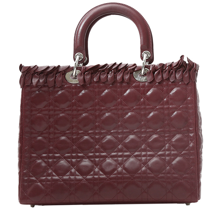 Dior  Lady Dior large model  handbag  in burgundy leather cannage - Detail D8