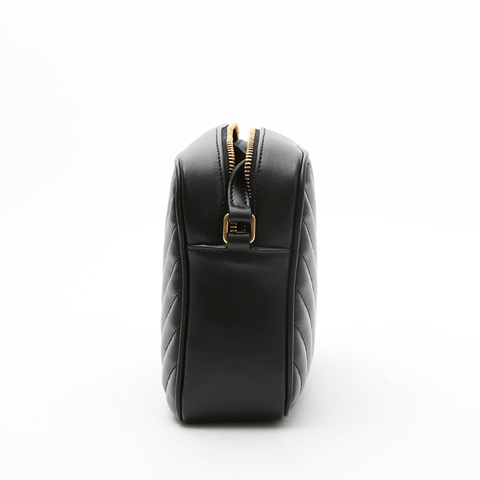 Saint Laurent Lou Sac Caméra shoulder bag in black quilted leather - Detail D7