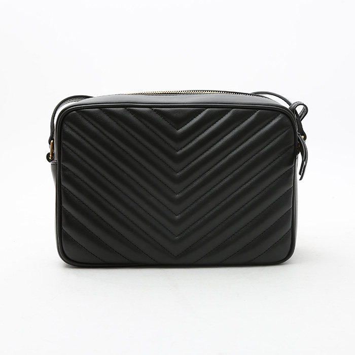 Saint Laurent Lou Sac Caméra shoulder bag in black quilted leather - Detail D8