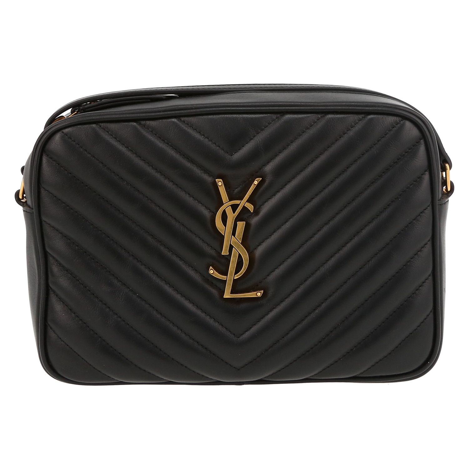 Saint Laurent Lou Sac Caméra shoulder bag in black quilted leather - Detail D2
