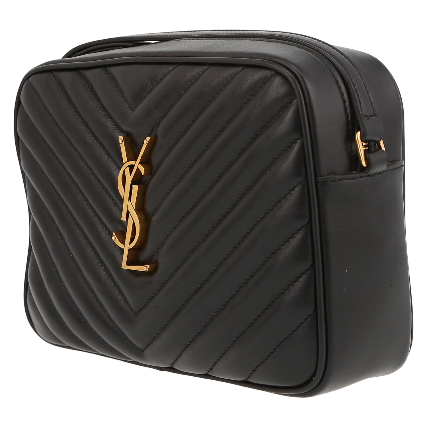 Saint Laurent Lou Sac Caméra shoulder bag in black quilted leather - Detail D3