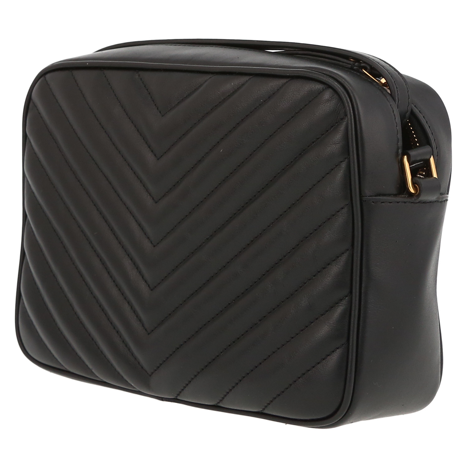 Saint Laurent Lou Sac Caméra shoulder bag in black quilted leather - Detail D5