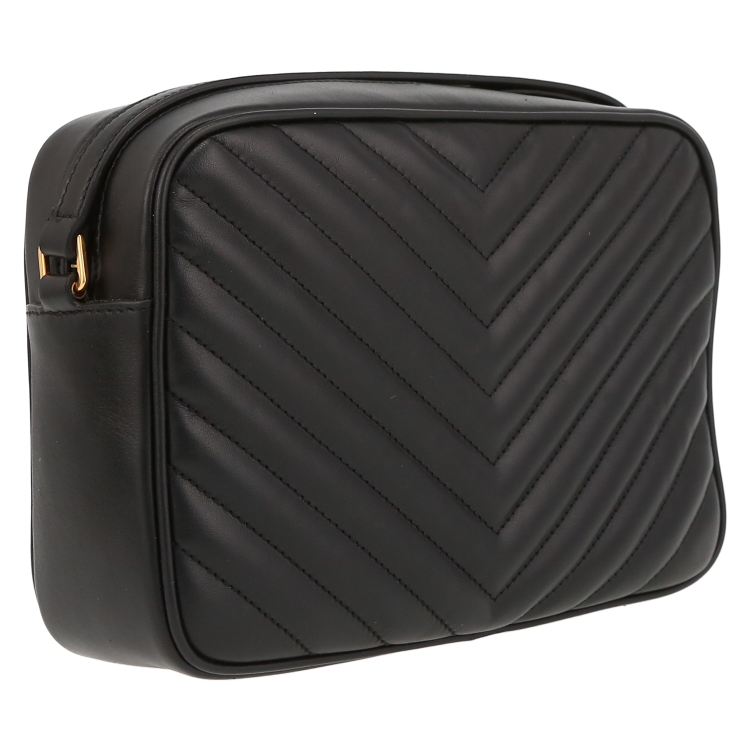 Saint Laurent Lou Sac Caméra shoulder bag in black quilted leather - Detail D6