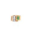 Vintage  Tank ring in yellow gold, diamonds and emerald - 360 thumbnail