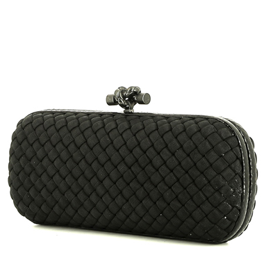 Bolsito de mano Bottega Veneta  Knot en satén negro y piel de pitón negra