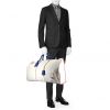 Louis Vuitton  Keepall Editions Limitées weekend bag  in white and blue monogram leather - Detail D1 thumbnail