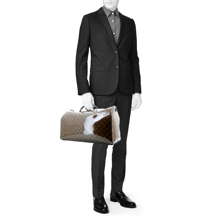 Louis Vuitton  Keepall Editions Limitées weekend bag  in brown monogram canvas  and black leather - Detail D1