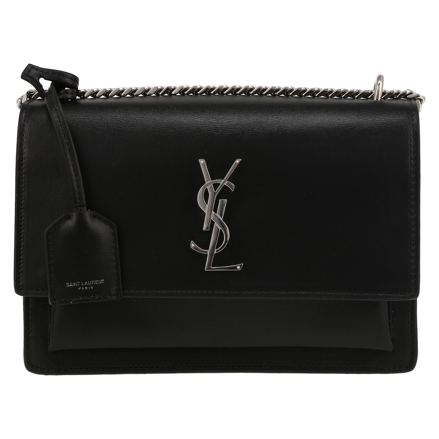 Sac bandoulière Saint Laurent Sunset moyen modèle en cuir noir - Detail D2